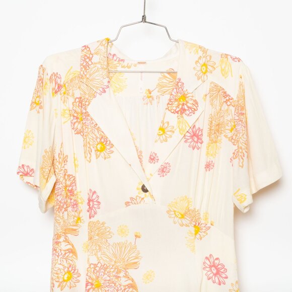 Free People Hawaii Viscose Retro Floral Collared Short Sleeve Mini Dress - M - Picture 4 of 16